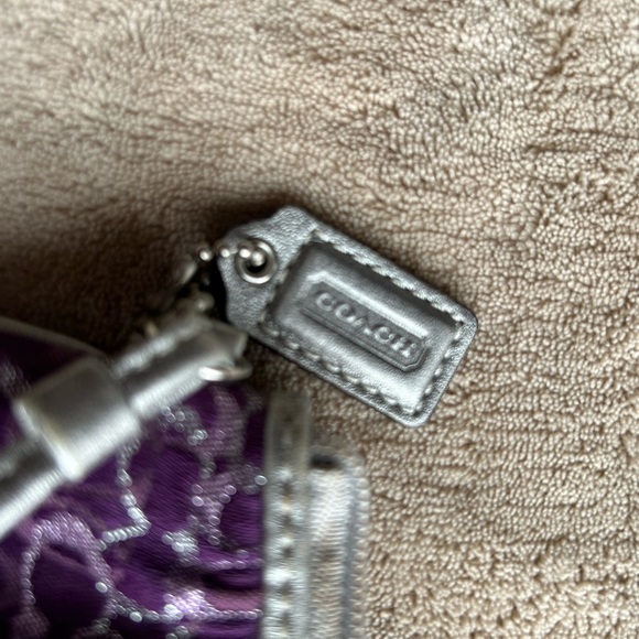 Coach Lurex Small Signature Wristlet Purple and Silver Metallic - Picture 5 of 6